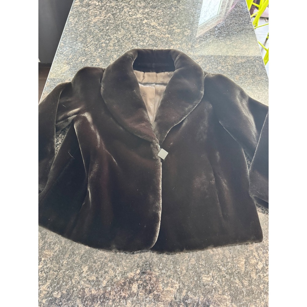 Vintage sportowne Faux Fur Jacket Brown‎ coat USA made Orignal ZCMI tag attached